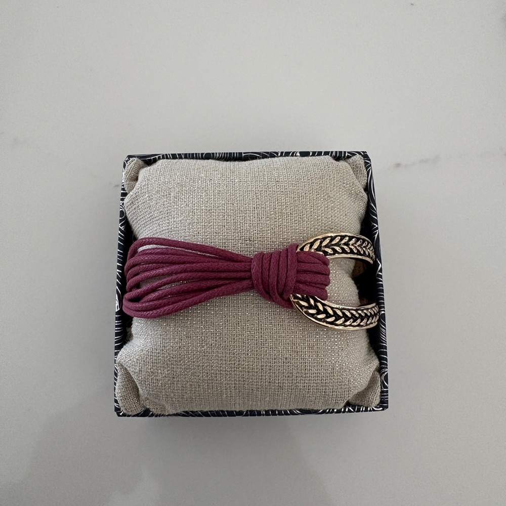 Scroll & Vine Gold Tone Metal & Magenta Cord Toggle Bracelet